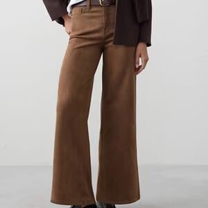 Banana Republic Wide-Leg High-Rise Faux Suede Pants Brown Size 8 Petite (29)